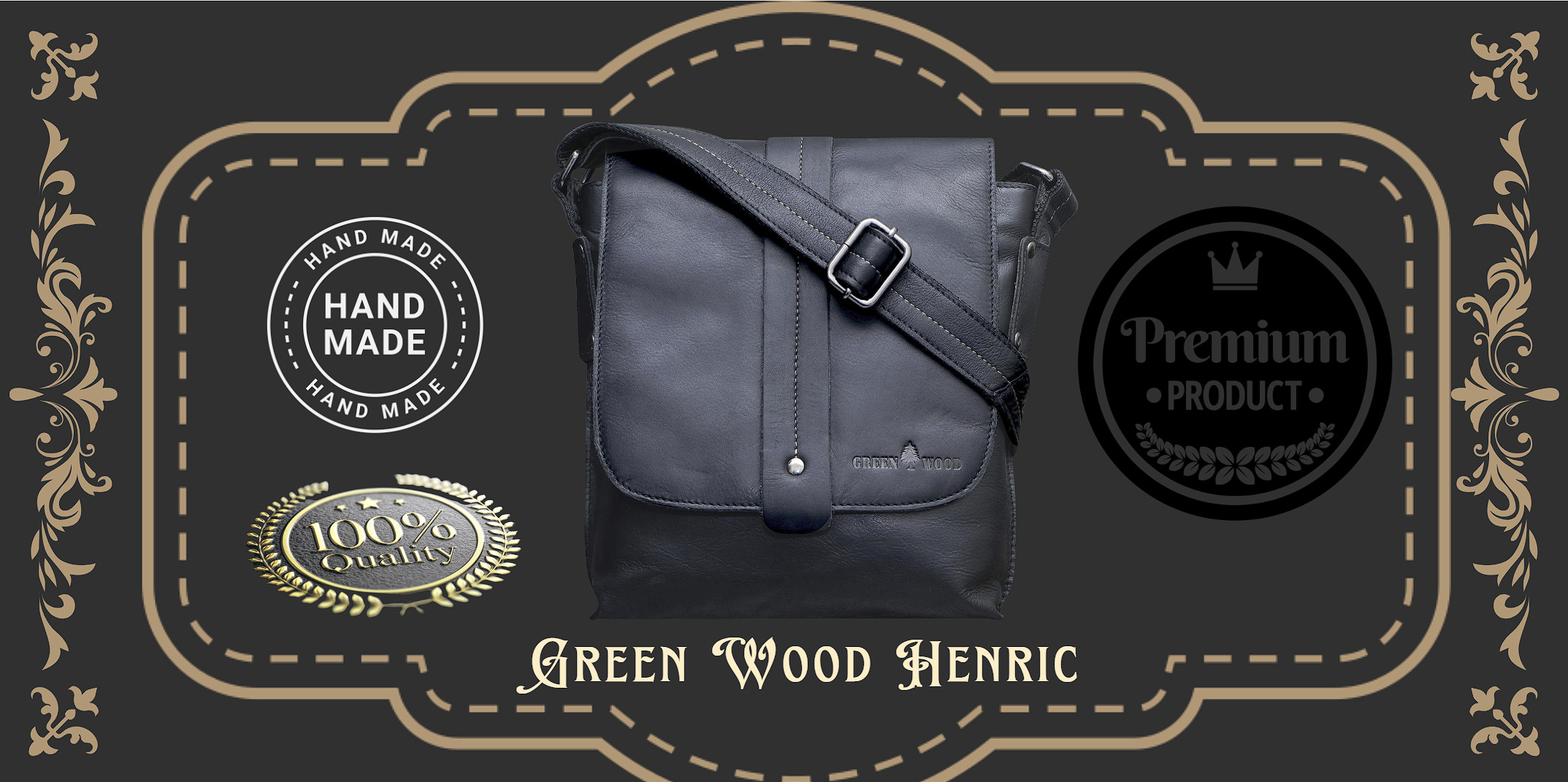 borseta de umar pentru barbati neagra: Green Wood Henric